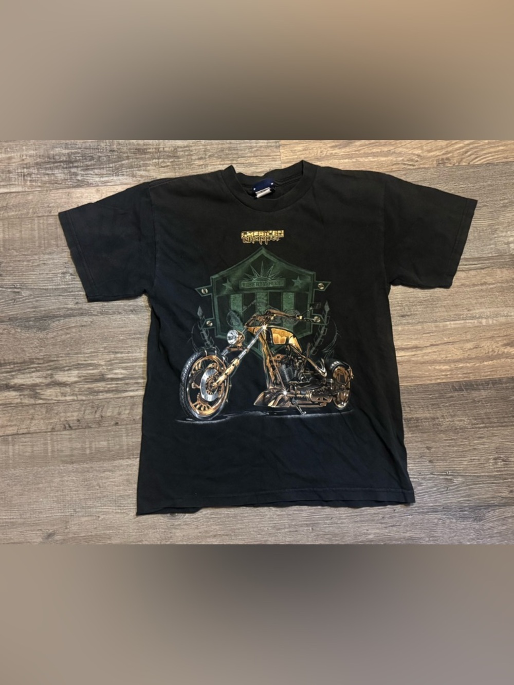 Kids Black Motorcycle Graphic Tee size M medium American chopper vintage Vtg